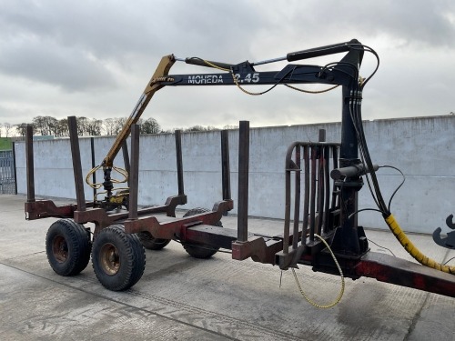 TRACTOR DRAWN TWIN AXLE FORESTRY TRAILER & CRANE