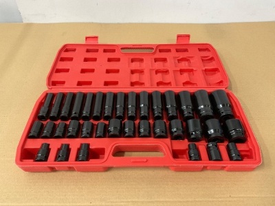 UNUSED 35 PIECE 1/2" DEEP SOCKET SET 8-32mm