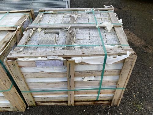 WOODEN CRATE TO INC. APPROX. 632No PIECES OF SILVER GRANITE COBBLES 150mm x 100mm x 50mm