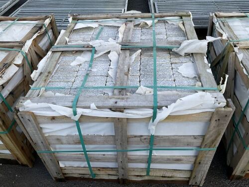WOODEN CRATE TO INC. APPROX. 600No PIECES OF SILVER GRANITE COBBLES 180mm x 100mm x 50mm