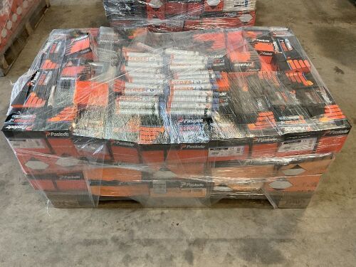 PALLET TO INC. LARGE SELECTION OF ASSORTED UNUSED PASLODE NAILS & GAS