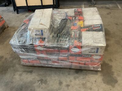 PALLET TO INC. LARGE SELECTION OF ASSORTED UNUSED PASLODE NAILS & GAS