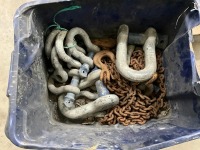 PLASTIC CRATE TO INC. PULLEY BLOCK, CHAINS, LARGE SHACKLES, ETC - 4