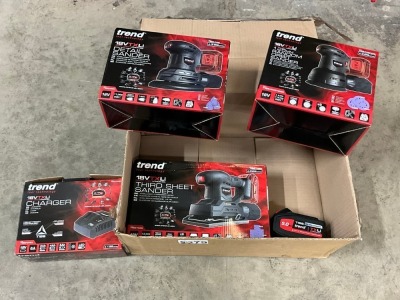 UNUSED TREND 3 PIECE 18v CORDLESS SANDING KIT