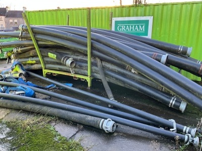 1No. LARGE METAL STILLAGE TO INC. ASSORTED 4" & 8" SUCTION HOSES
