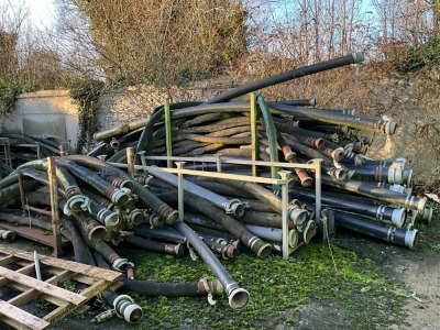 3No. LARGE METAL STILLAGES TO INC. ASSORTED 4" & 6" SUCTION HOSES