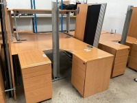 UNASSEMBLED TWO PERSON BENCH DESK INC. 2No. DESKS & 2No. 3 DRAWER PEDESTALS - 4