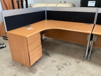 TWO PERSON BENCH DESK INC. 2No. DESKS, 2No. PEDESTALS, 2No. Operator Chairs, 4No. Privacy Screens - 2