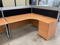 TWO PERSON BENCH DESK INC. 2No. DESKS, 2No. PEDESTALS, 2No. Operator Chairs, 4No. Privacy Screens - 3