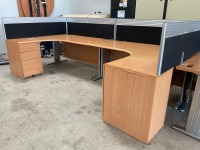 TWO PERSON BENCH DESK INC. 2No. DESKS, 2No. PEDESTALS, 2No. Operator Chairs, 4No. Privacy Screens - 7