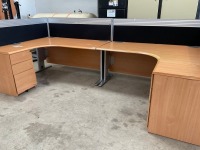 TWO PERSON BENCH DESK INC. 2No. DESKS, 2No. PEDESTALS, 2No. Operator Chairs, 4No. Privacy Screens - 8