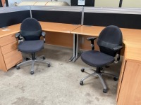 TWO PERSON BENCH DESK INC. 2No. DESKS, 2No. PEDESTALS, 2No. Operator Chairs, 4No. Privacy Screens - 9