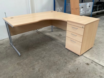 1600mm RIGHT HAND CORNER DESK & 3 DRAWER PEDESTAL