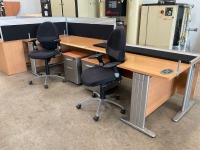 TWO PERSON BENCH DESK INC. 2No. DESKS, 2No. PEDESTALS & 2No. Operator Chairs