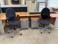 TWO PERSON BENCH DESK INC. 2No. DESKS, 2No. PEDESTALS & 2No. Operator Chairs - 2