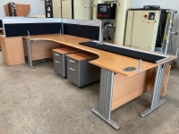 TWO PERSON BENCH DESK INC. 2No. DESKS, 2No. PEDESTALS & 2No. Operator Chairs - 3