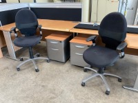 TWO PERSON BENCH DESK INC. 2No. DESKS, 2No. PEDESTALS & 2No. Operator Chairs - 11