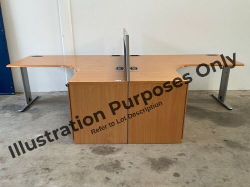 UNASSEMBLED TWO PERSON BENCH DESK INC. 2No. DESKS & 2No. 3 DRAWER PEDESTALS