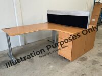 UNASSEMBLED TWO PERSON BENCH DESK INC. 2No. 1600mm DESKS & 1No. 3 DRAWER PEDESTAL - 2