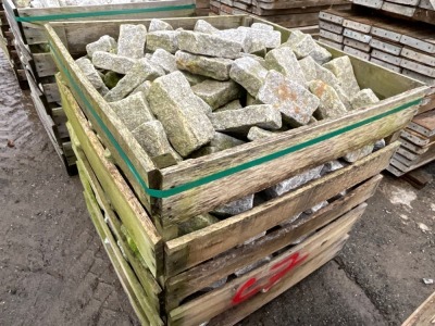 LARGE WOODEN CRATE TO INC. SILVER GRANITE TUMBLED COBBLES 100mm x 200mm