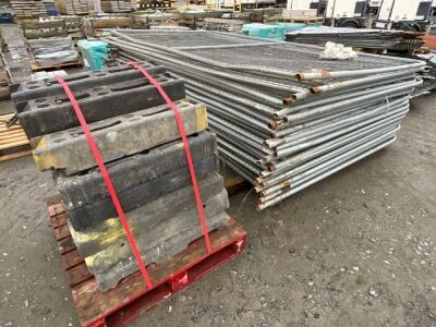 APPROX. 27No. GALVANISED TEMPORARY FENCING PANELS, FEET & CLIPS