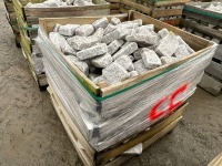 LARGE WOODEN CRATE TO INC. SILVER GRANITE TUMBLED COBBLES 200mm x 100mm