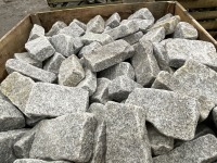 LARGE WOODEN CRATE TO INC. SILVER GRANITE TUMBLED COBBLES 200mm x 100mm - 2