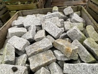 LARGE WOODEN CRATE TO INC. SILVER GRANITE TUMBLED COBBLES 200mm x 100mm - 2