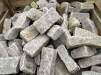 LARGE WOODEN CRATE TO INC. SILVER GRANITE TUMBLED COBBLES 200mm x 100mm - 2