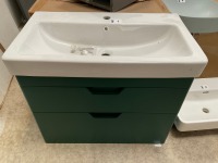 SONAS FREYA 80 CM TWO-DRAWER WALL-HUNG VANITY UNIT IN REEF GREEN MATTE INCLUDING BASIN - 2