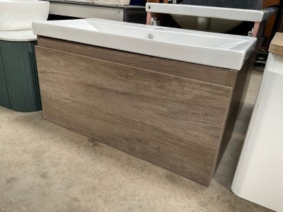 APPROX. 800 K-STORE SINGLE-DRAWER WALL-MOUNTED NEBRASKA OAK UNIT AND BASIN