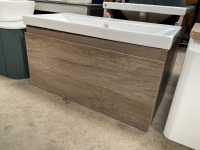 APPROX. 800 K-STORE SINGLE-DRAWER WALL-MOUNTED NEBRASKA OAK UNIT AND BASIN