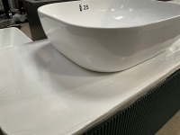 APPROX. 870 CURVED FLUTED SMOKED-SAGE SINGLE-DRAWER WALL-MOUNTED UNIT WITH SOLID WORKTOP AND FREESTANDING BASIN - 3