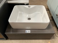 APPROX. 600 SINGLE-DRAWER WALL-MOUNTED VANITY UNIT IN DARK WOOD WITH ONE-TAP-HOLE BASIN - 4