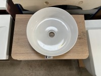 APPROX. 600 WALL-MOUNTED SINGLE-DRAWER WHITE GLOSS UNIT WITH OAK WORKTOP AND ROUND D&Eacute;COR BASIN - 2