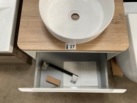 APPROX. 600 WALL-MOUNTED SINGLE-DRAWER WHITE GLOSS UNIT WITH OAK WORKTOP AND ROUND D&Eacute;COR BASIN - 4