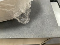 APPROX. 800 SINGLE-DRAWER WALL-MOUNTED VANITY UNIT IN CARBON WITH OPEN OAK SHELF, SOLID COMPACT WORKTOP WITH INTEGRATED TOWEL HANGER AND FREESTANDING BASIN - 5