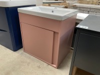 APPROX. 500 WALL-MOUNTED SINGLE-DOOR VANITY UNIT IN DUSKY PINK WITH BASIN