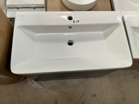 APPROX. 800 TWO-DRAWER WALL-MOUNTED INDIGO BLUE VANITY UNIT AND BASIN - 2