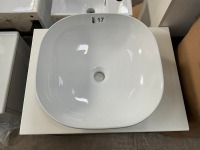 APPROX. 600 WALL-MOUNTED TWO-DRAWER VANITY UNIT IN WALNUT WITH SOLID STONE WORKTOP AND FREESTANDING BASIN - 2