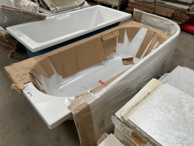 APPROX. 1700x750 LEFT-HAND J-SHAPED BATH WITH ONE ROUNDED CORNER INC. WHITE GLOSS BATH PANEL