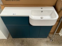 APPROX. 1000 MATCH ALL IN ONE UNIT IN OXFORD BLUE WITH RIGHT-HAND BASIN AND DOUBLE DOOR UNIT INC. INCORPORATED BACK TO WALL UNIT - 8