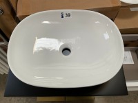 APPROX. 600 TWO-DOOR STOCKHOLM FLOOR-STANDING UNIT IN MATTE BLACK WITH MATCHING WORKTOP, BRUSHED BRASS HANDLES AND FREESTANDING BASIN - 3