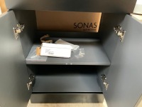 APPROX. 600 TWO-DOOR STOCKHOLM FLOOR-STANDING UNIT IN MATTE BLACK WITH MATCHING WORKTOP, BRUSHED BRASS HANDLES AND FREESTANDING BASIN - 7