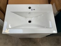 APPROX. 600 FLOOR-STANDING TWO-DOOR HANDLELESS WHITE GLOSS UNIT AND BASIN &mdash; NB: DAMAGE TO RIGHT-HAND GABLE OF UNIT - 3