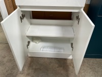 APPROX. 600 FLOOR-STANDING TWO-DOOR HANDLELESS WHITE GLOSS UNIT AND BASIN &mdash; NB: DAMAGE TO RIGHT-HAND GABLE OF UNIT - 4