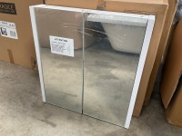 APPROX. 600 x 650 TWO-DOOR MIRRORED CABINET WITH WHITE GLOSS SIDES