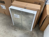 APPROX. 600 x 650 TWO-DOOR MIRRORED CABINET WITH WHITE GLOSS SIDES - 3