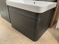 APPROX. 600 WALL-MOUNTED SINGLE-DRAWER UNIT IN BLACK WOODGRAIN WITH BASIN - 3