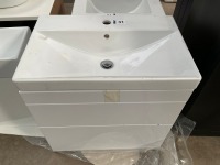 APPROX. 600 TWO-DRAWER WALL-MOUNTED WHITE GLOSS UNIT AND BASIN - 2
